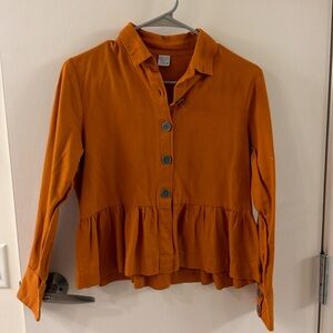 Orange Button-Up Peplum Shirt